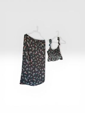 No Boundaries Navy Floral Ruffle Crop Top & Skirt Set